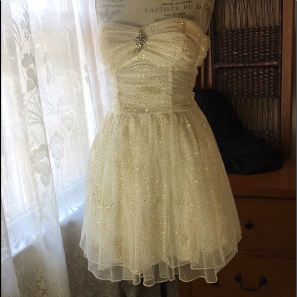 PROM SPEECHLESS 11 Jr. Satin& Tulle Dress 🍒Boned Bustier White & Gold Stunning - Picture 10 of 16